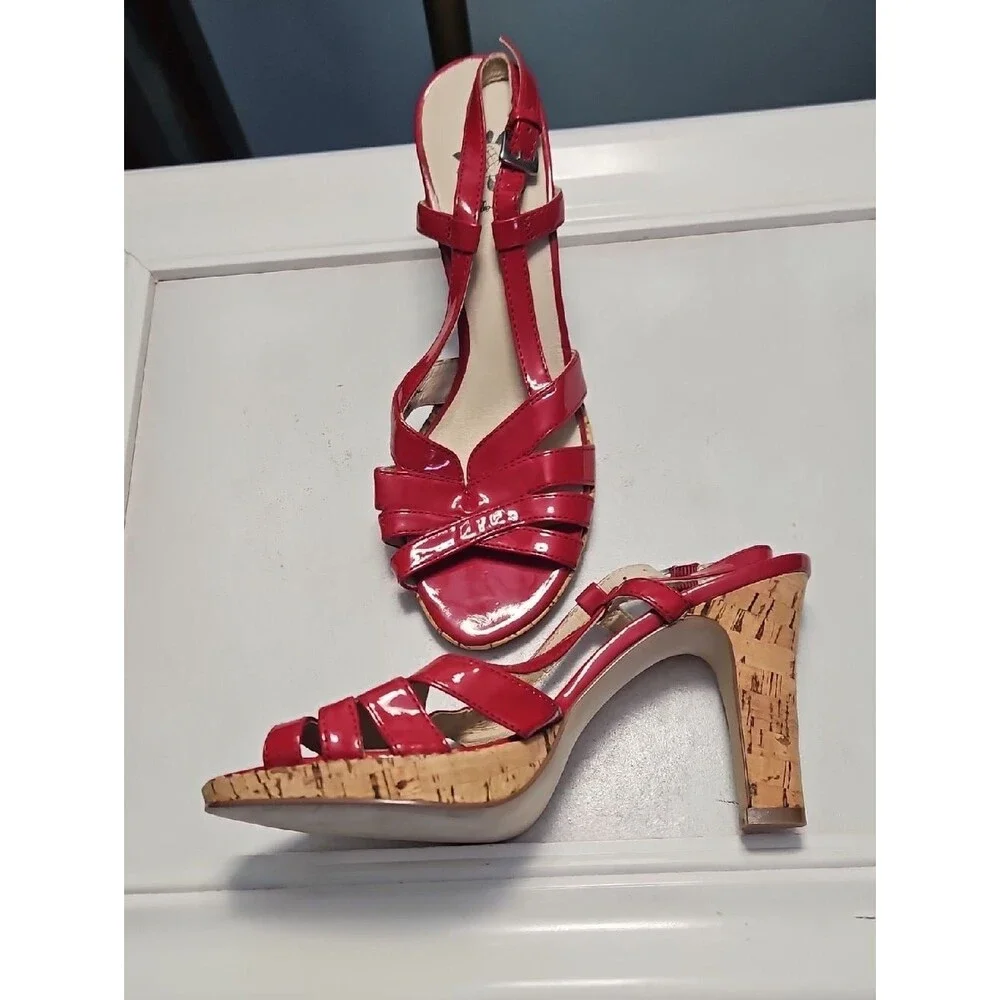 Yellow Box Laurie Red Patent Leather Cork Platform Sandals Size 6 - Picture 9 of 9